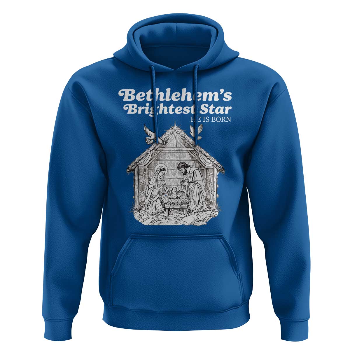 Nativity Scene Hoodie Brightest Star of Bethlehem He Is Born Christian Christmas - Wonder Print Shop