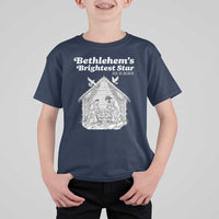 Nativity Scene T Shirt For Kid Brightest Star of Bethlehem He Is Born Christian Christmas - Wonder Print Shop