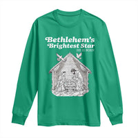Nativity Scene Long Sleeve Shirt Brightest Star of Bethlehem He Is Born Christian Christmas - Wonder Print Shop