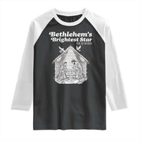 Nativity Scene Raglan Shirt Brightest Star of Bethlehem He Is Born Christian Christmas - Wonder Print Shop