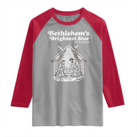 Nativity Scene Raglan Shirt Brightest Star of Bethlehem He Is Born Christian Christmas - Wonder Print Shop