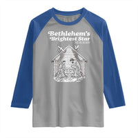 Nativity Scene Raglan Shirt Brightest Star of Bethlehem He Is Born Christian Christmas - Wonder Print Shop