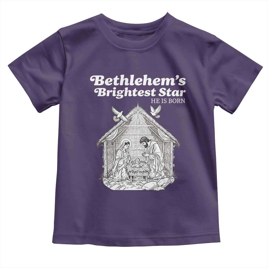 Nativity Scene Toddler T Shirt Brightest Star of Bethlehem He Is Born Christian Christmas - Wonder Print Shop