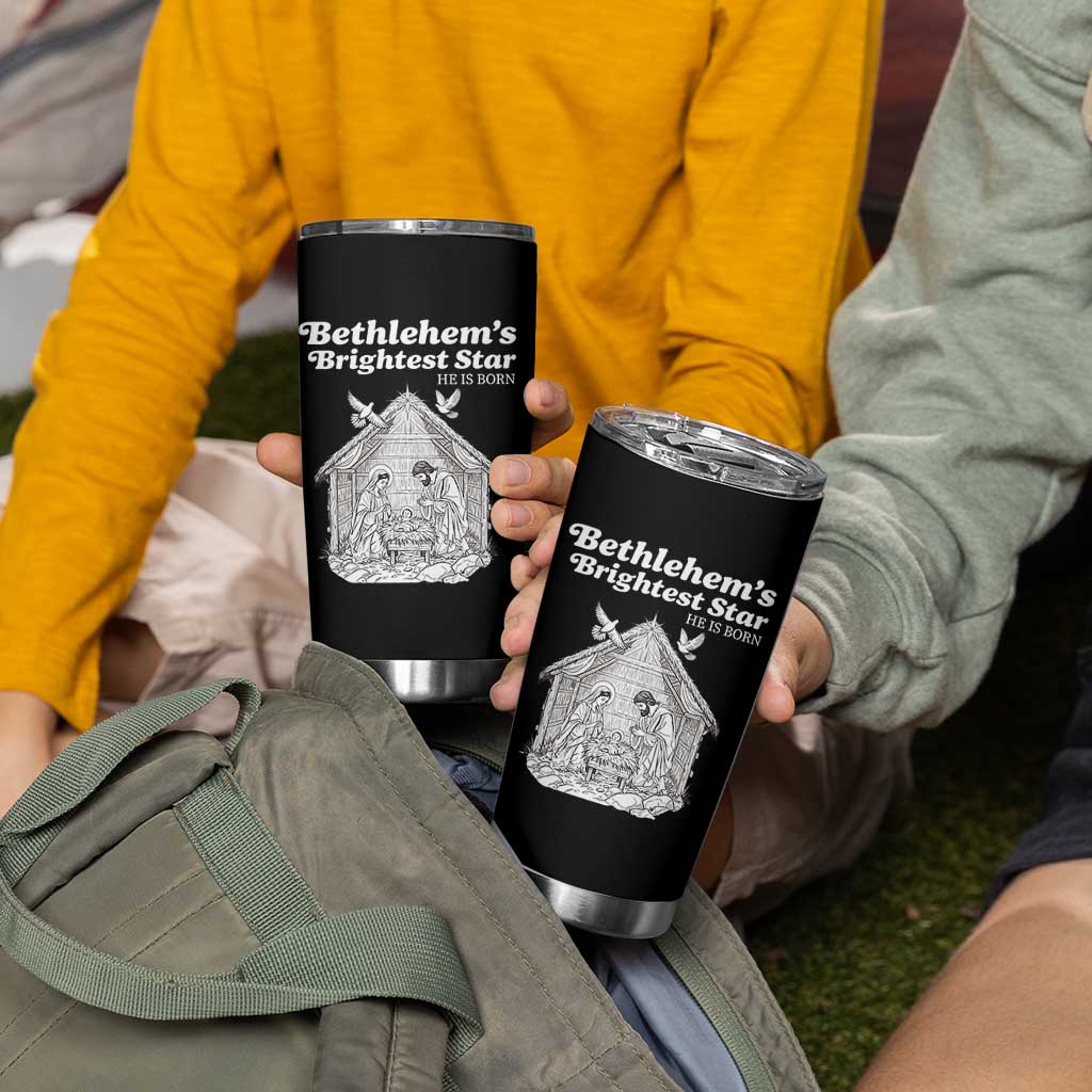 Nativity Scene Tumbler Cup Brightest Star of Bethlehem He Is Born Christian Christmas - Wonder Print Shop