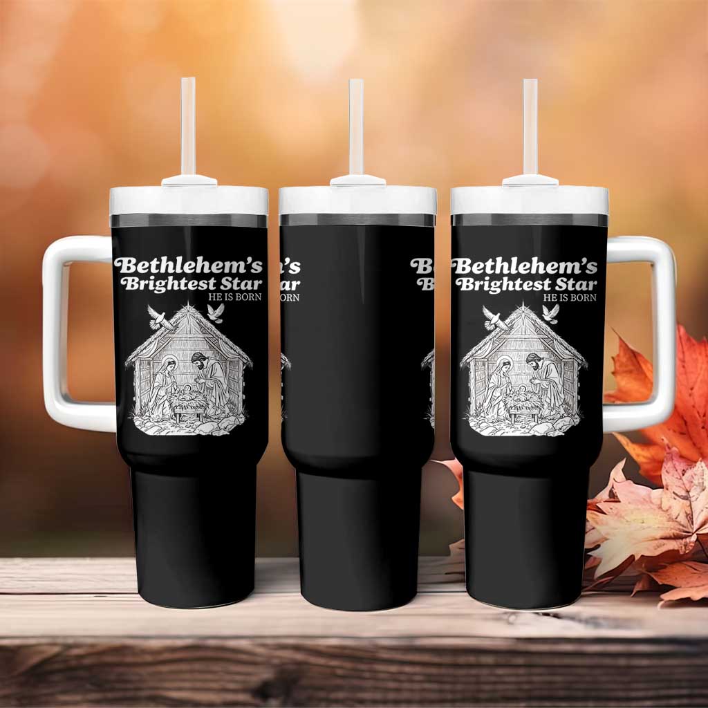 Nativity Scene Tumbler With Handle Brightest Star of Bethlehem He Is Born Christian Christmas - Wonder Print Shop