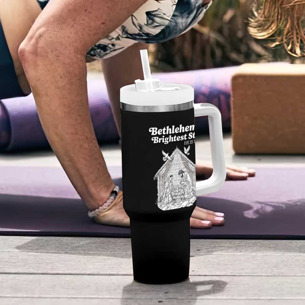 Nativity Scene Tumbler With Handle Brightest Star of Bethlehem He Is Born Christian Christmas - Wonder Print Shop