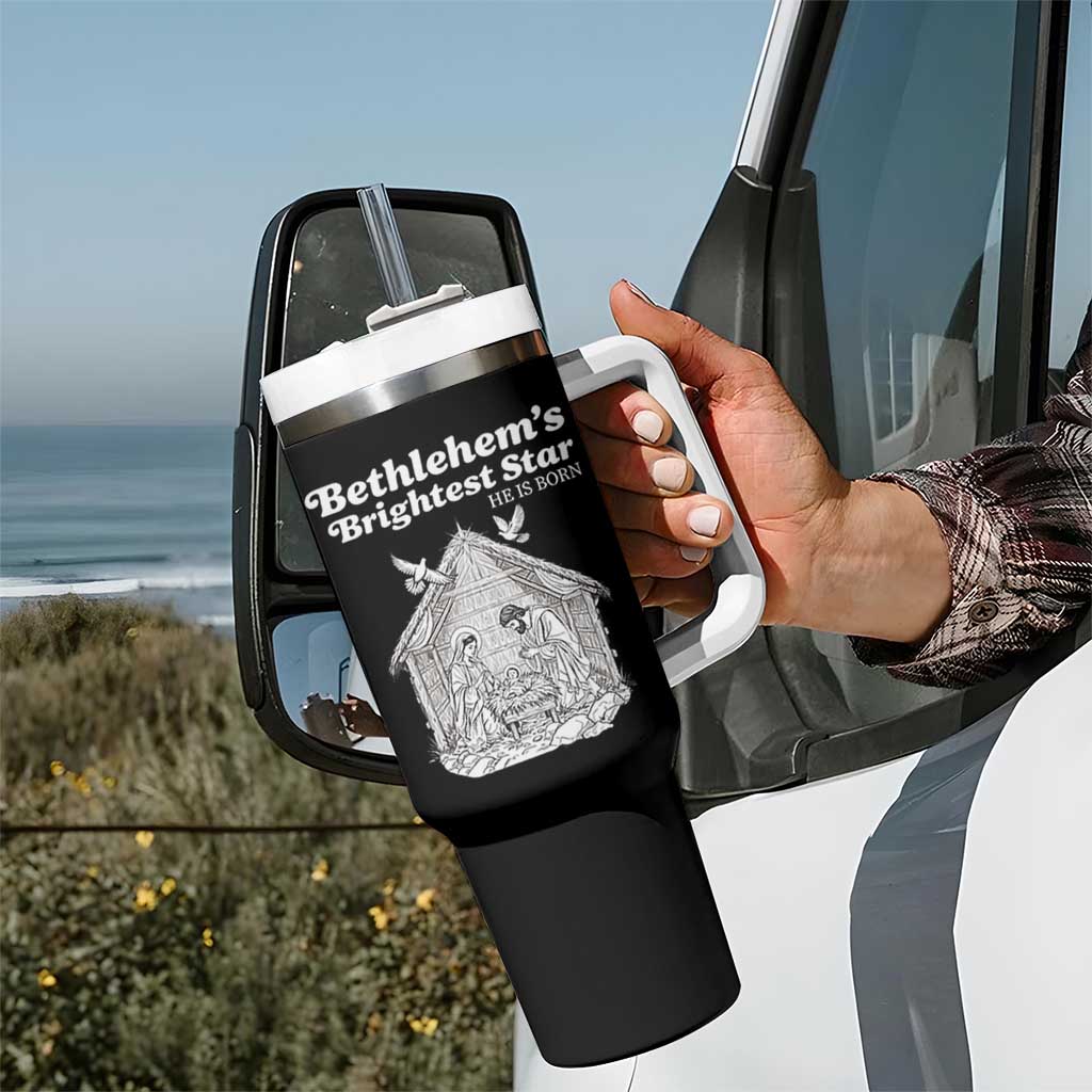 Nativity Scene Tumbler With Handle Brightest Star of Bethlehem He Is Born Christian Christmas - Wonder Print Shop