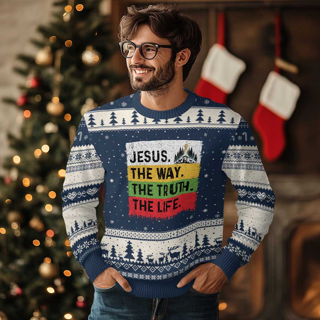 Jesus Christian Ugly Christmas Sweater The Way The Truth The Life Nativity Scene - Wonder Print Shop