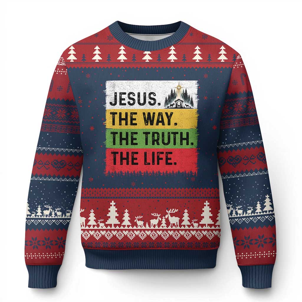 Jesus Christian Ugly Christmas Sweater The Way The Truth The Life Nativity Scene - Wonder Print Shop