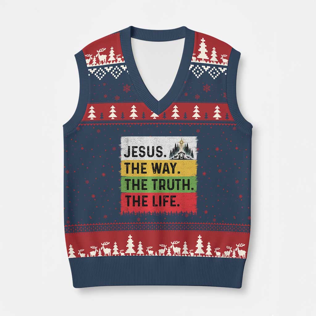 Jesus Christian V-Neck Knit Sweater Vest The Way The Truth The Life Nativity Scene - Wonder Print Shop