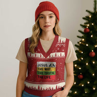 Jesus Christian V-Neck Knit Sweater Vest The Way The Truth The Life Nativity Scene - Wonder Print Shop