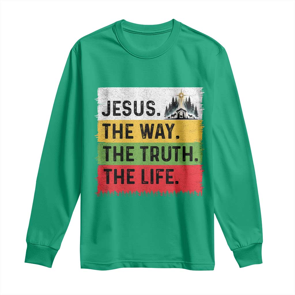 Jesus Christian Long Sleeve Shirt The Way The Truth The Life Nativity Scene - Wonder Print Shop