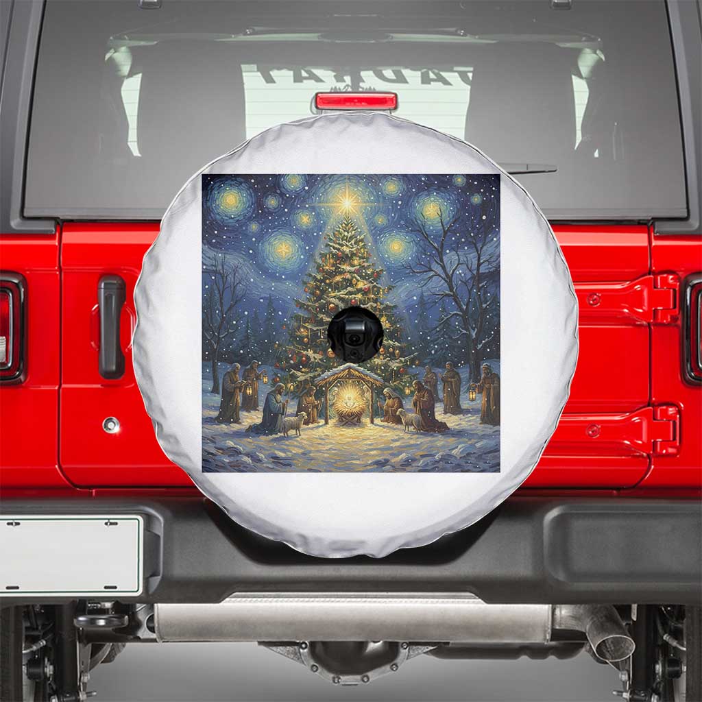 Nativity Scene Spare Tire Cover Christmas Starry Night Christian Jesus Baby Jesus Holiday - Wonder Print Shop