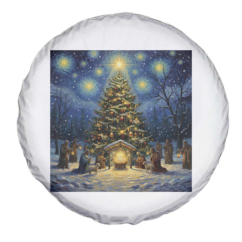 Nativity Scene Spare Tire Cover Christmas Starry Night Christian Jesus Baby Jesus Holiday - Wonder Print Shop