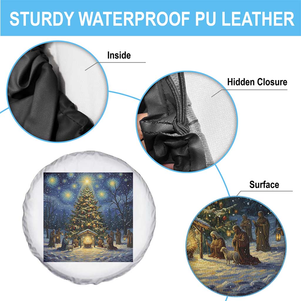 Nativity Scene Spare Tire Cover Christmas Starry Night Christian Jesus Baby Jesus Holiday - Wonder Print Shop