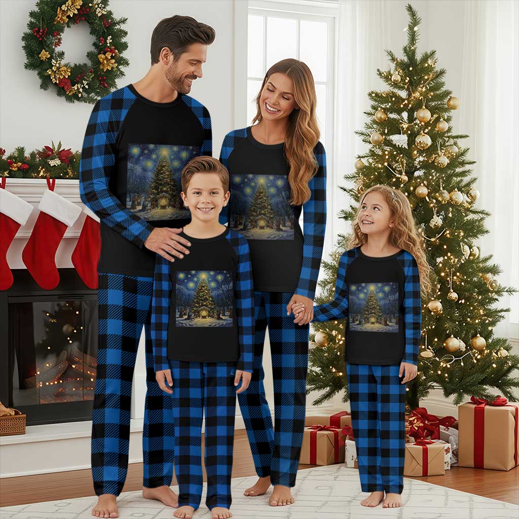 Nativity Scene Plaid Pajama Set Christmas Starry Night Christian Jesus Baby Jesus Holiday - Wonder Print Shop