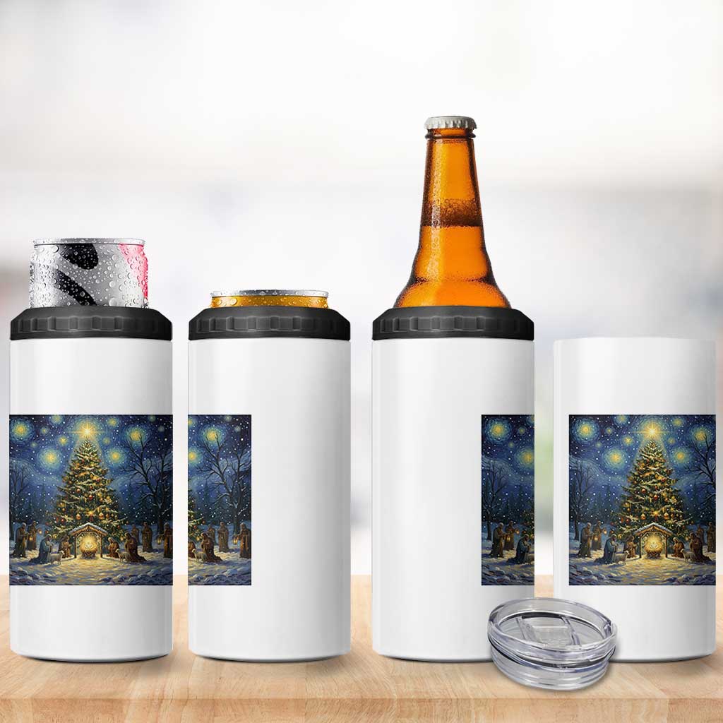 Nativity Scene 4 in 1 Can Cooler Tumbler Christmas Starry Night Christian Jesus Baby Jesus Holiday - Wonder Print Shop