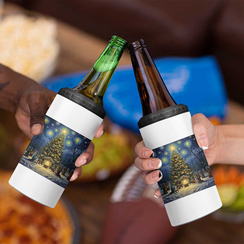 Nativity Scene 4 in 1 Can Cooler Tumbler Christmas Starry Night Christian Jesus Baby Jesus Holiday - Wonder Print Shop