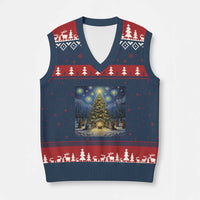 Nativity Scene V-Neck Knit Sweater Vest Xmas Starry Night Christian Jesus Baby Jesus Holiday - Wonder Print Shop