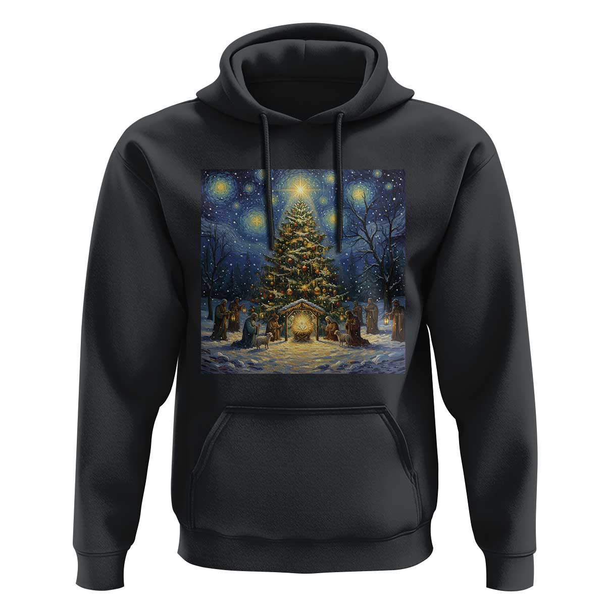 Nativity Scene Hoodie Christmas Starry Night Christian Jesus Baby Jesus Holiday - Wonder Print Shop