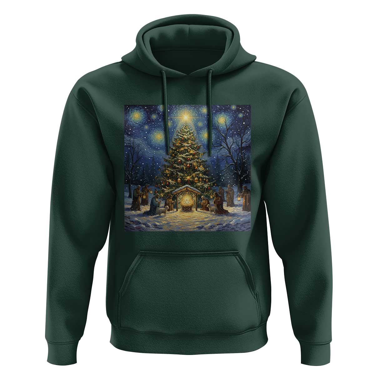 Nativity Scene Hoodie Christmas Starry Night Christian Jesus Baby Jesus Holiday - Wonder Print Shop