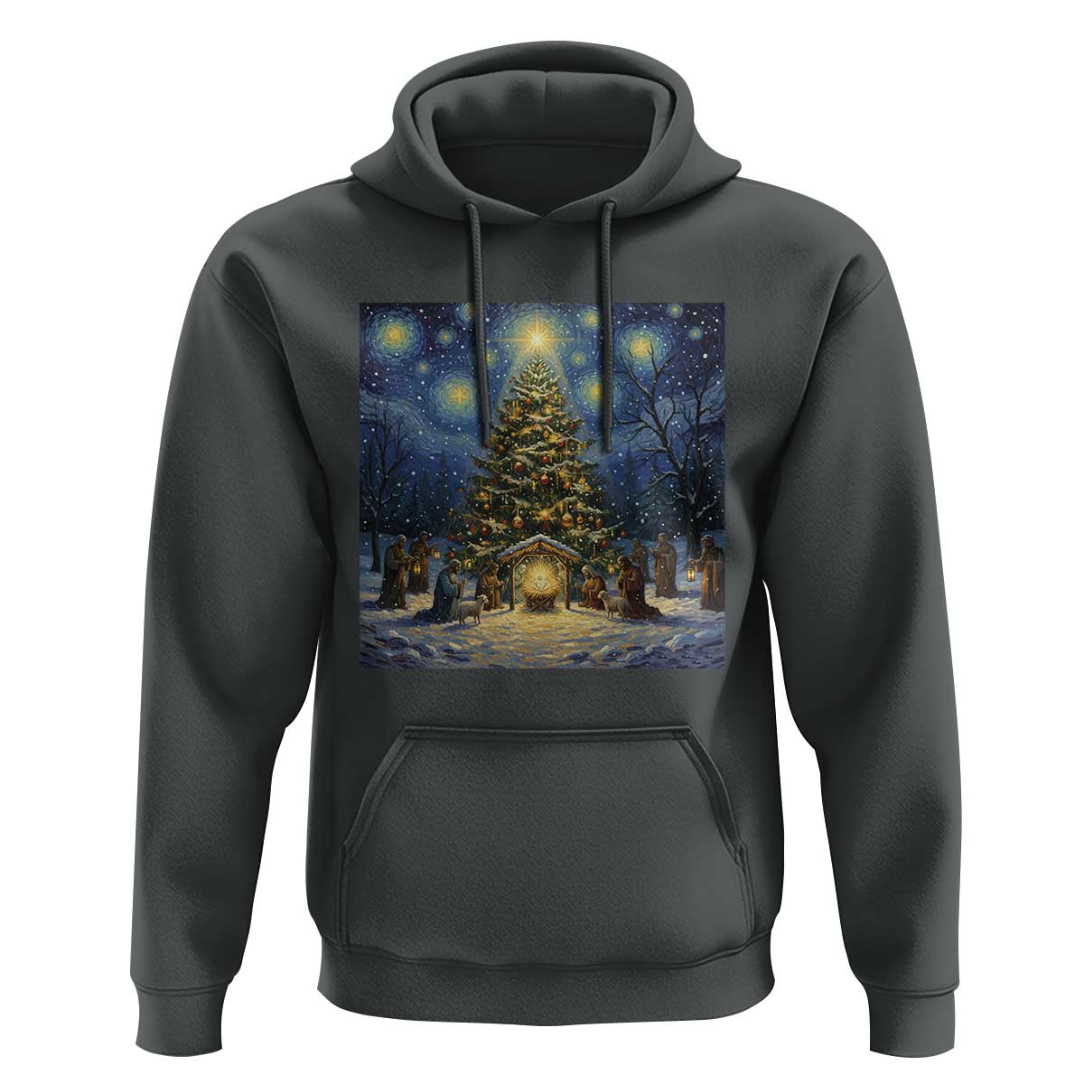 Nativity Scene Hoodie Christmas Starry Night Christian Jesus Baby Jesus Holiday - Wonder Print Shop