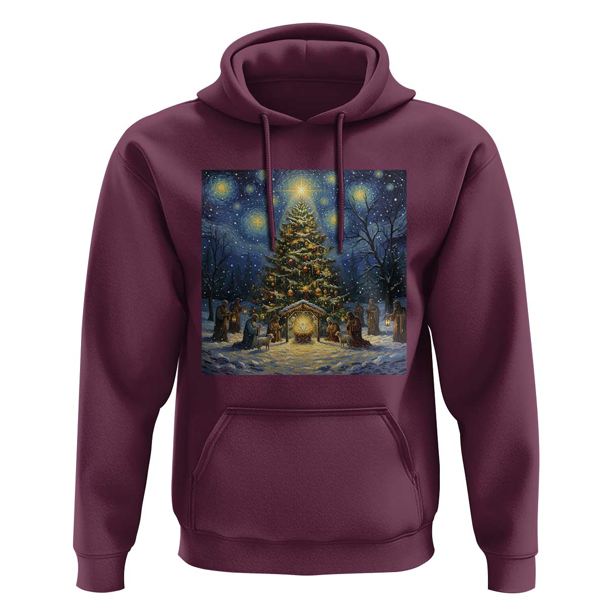 Nativity Scene Hoodie Christmas Starry Night Christian Jesus Baby Jesus Holiday - Wonder Print Shop