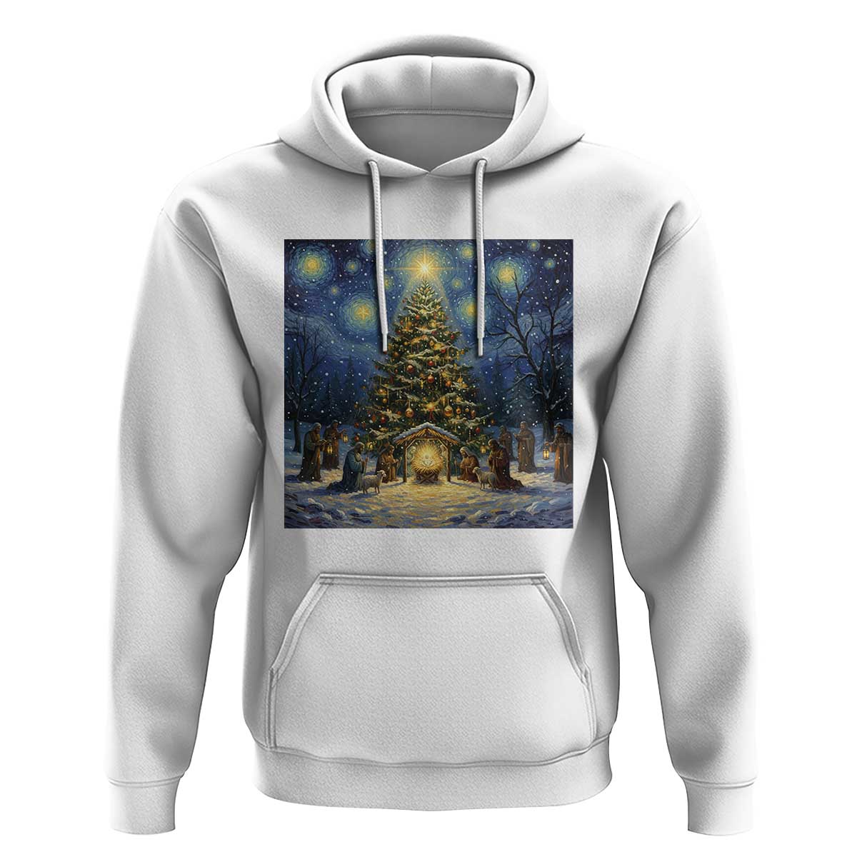 Nativity Scene Hoodie Christmas Starry Night Christian Jesus Baby Jesus Holiday - Wonder Print Shop