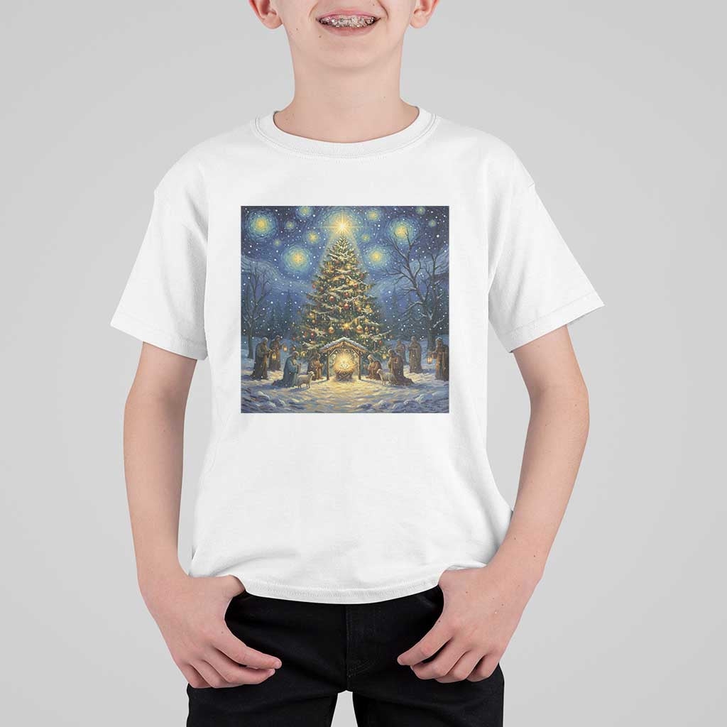 Nativity Scene T Shirt For Kid Christmas Starry Night Christian Jesus Baby Jesus Holiday - Wonder Print Shop