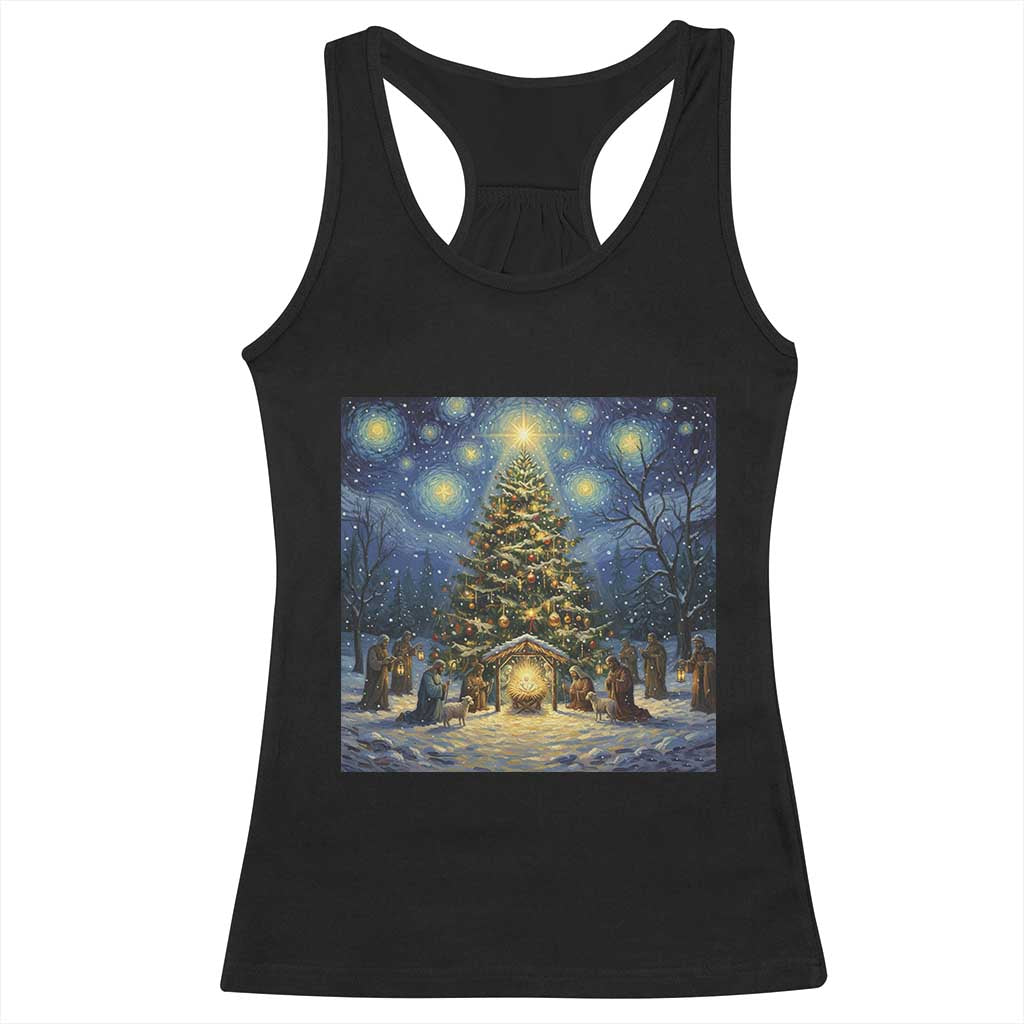 Nativity Scene Racerback Tank Top Christmas Starry Night Christian Jesus Baby Jesus Holiday - Wonder Print Shop