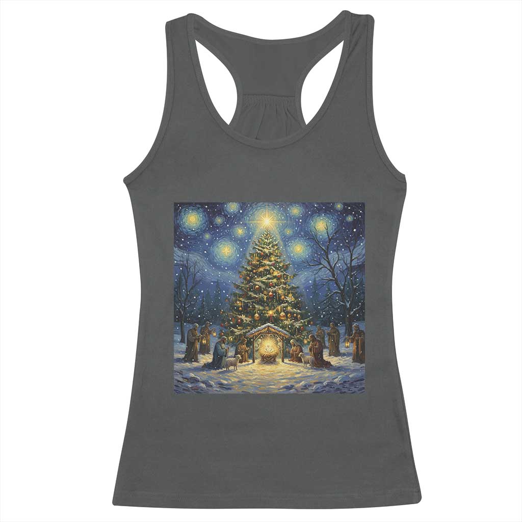 Nativity Scene Racerback Tank Top Christmas Starry Night Christian Jesus Baby Jesus Holiday - Wonder Print Shop