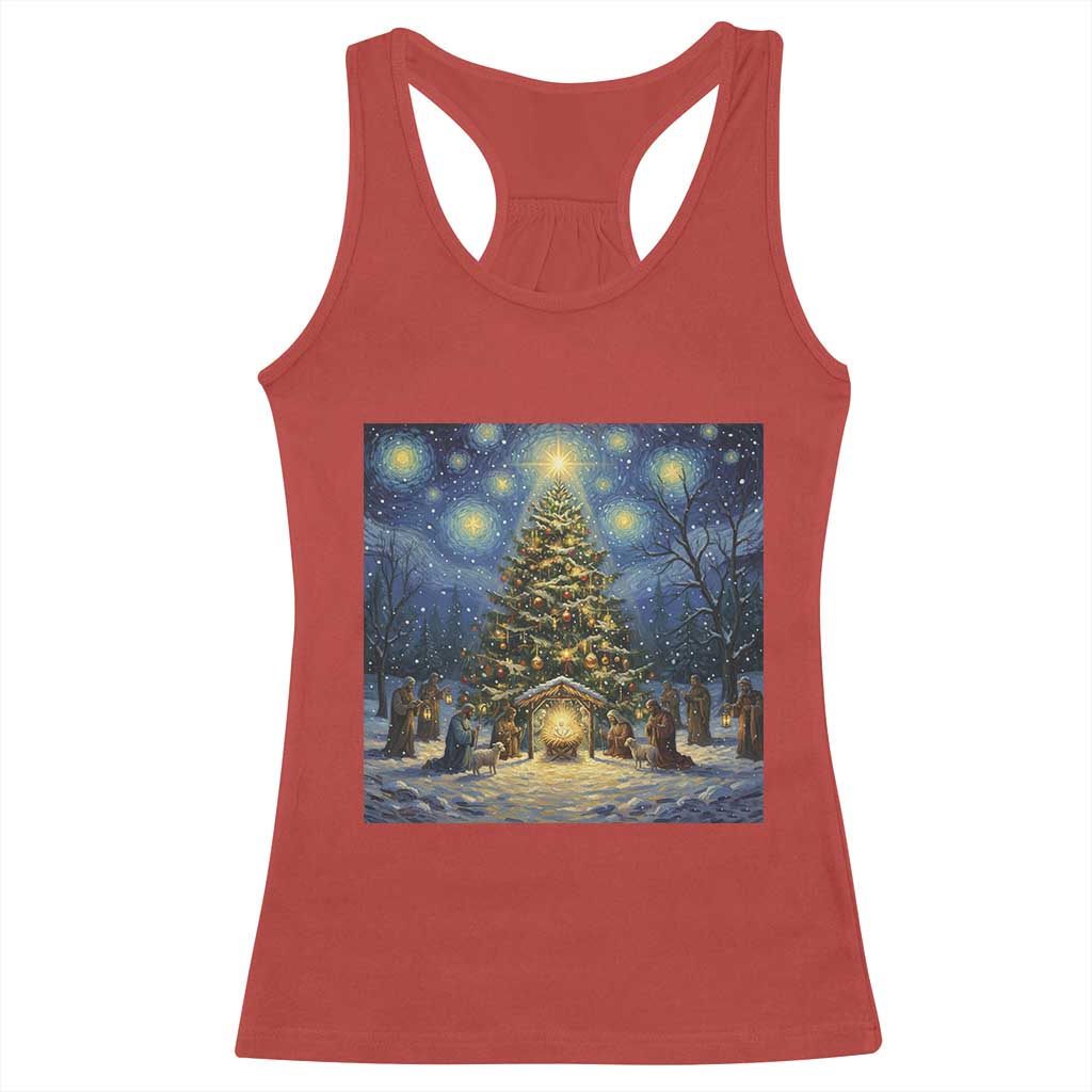 Nativity Scene Racerback Tank Top Christmas Starry Night Christian Jesus Baby Jesus Holiday - Wonder Print Shop