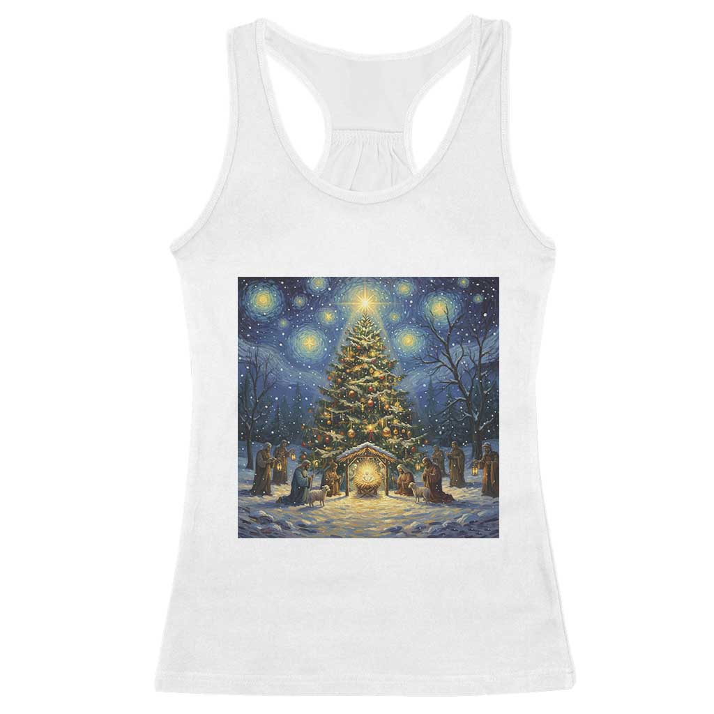 Nativity Scene Racerback Tank Top Christmas Starry Night Christian Jesus Baby Jesus Holiday - Wonder Print Shop
