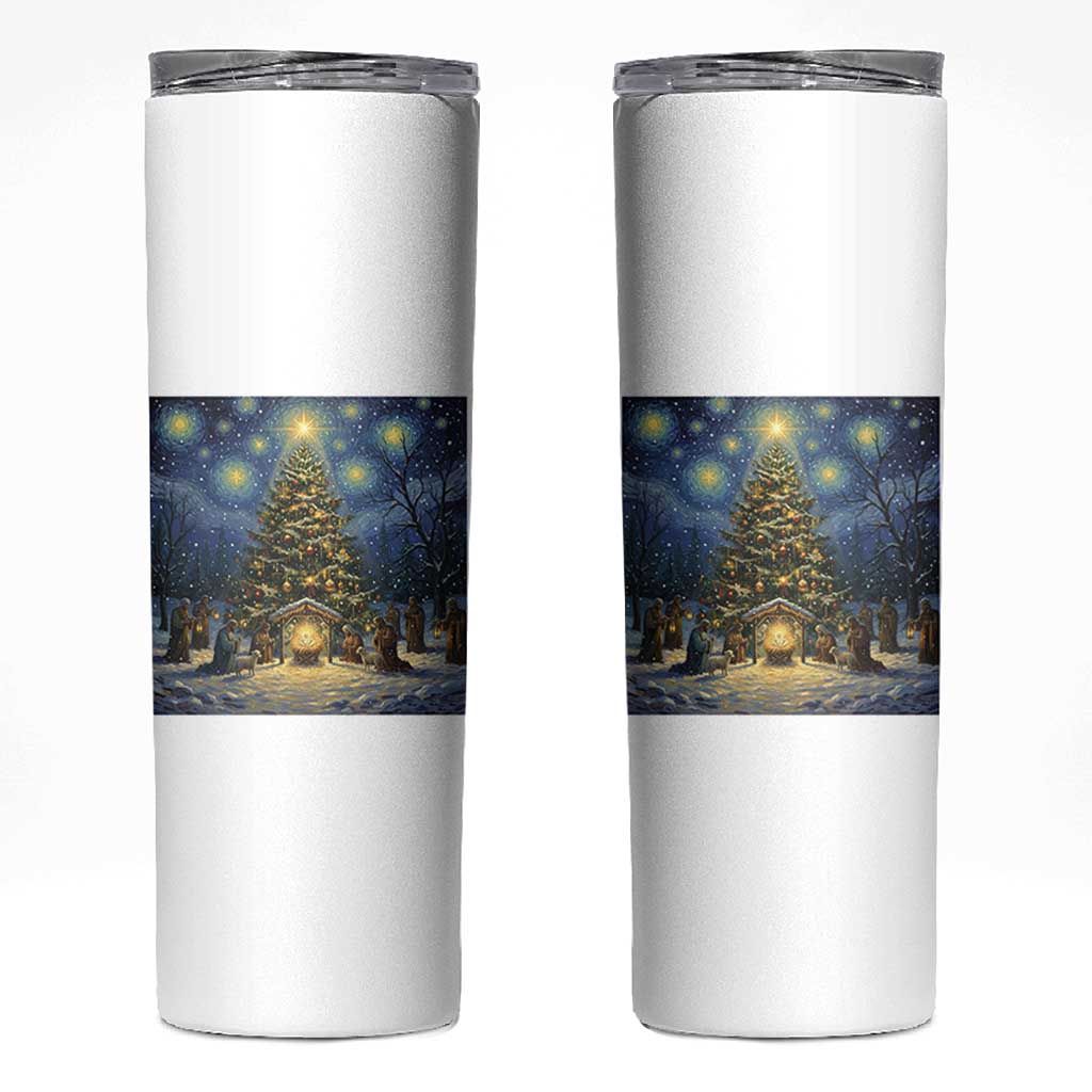 Nativity Scene Skinny Tumbler Christmas Starry Night Christian Jesus Baby Jesus Holiday - Wonder Print Shop