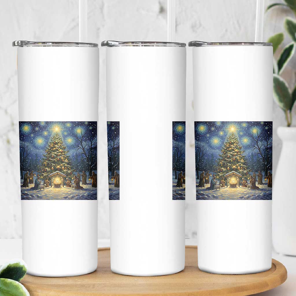 Nativity Scene Skinny Tumbler Christmas Starry Night Christian Jesus Baby Jesus Holiday - Wonder Print Shop