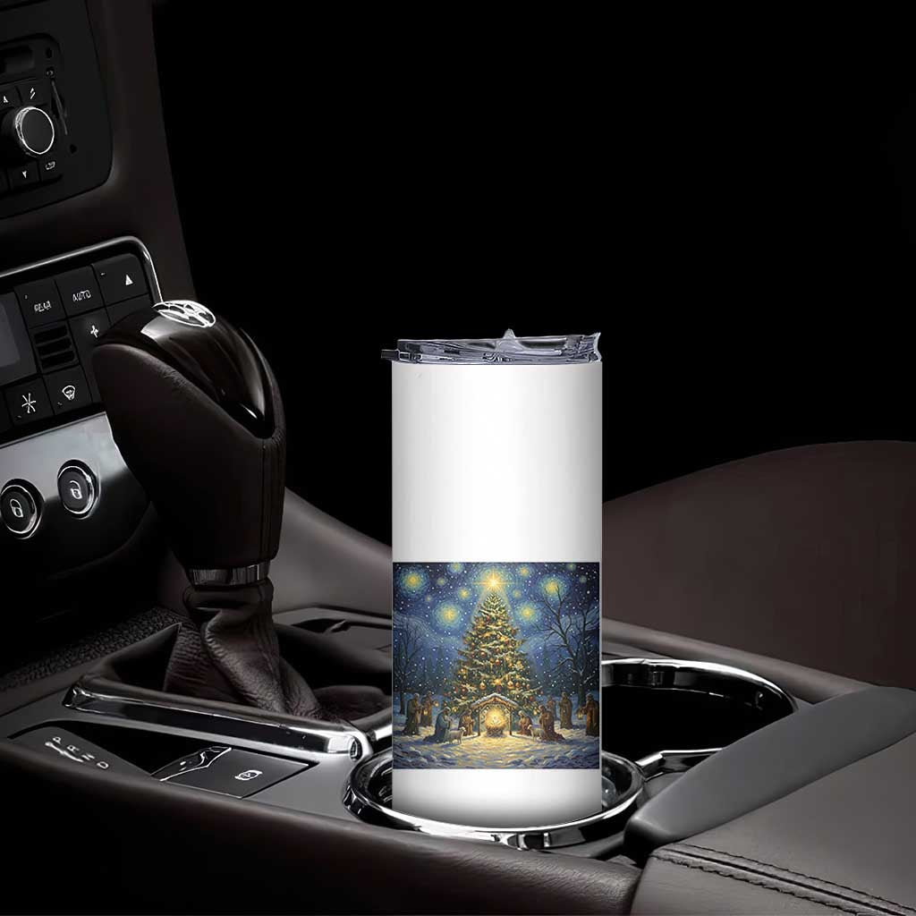 Nativity Scene Skinny Tumbler Christmas Starry Night Christian Jesus Baby Jesus Holiday - Wonder Print Shop