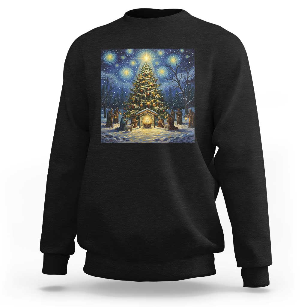 Nativity Scene Sweatshirt Christmas Starry Night Christian Jesus Baby Jesus Holiday - Wonder Print Shop