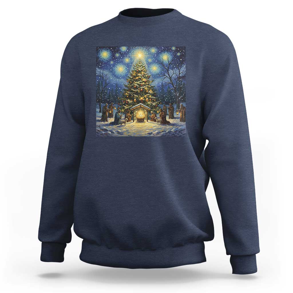 Nativity Scene Sweatshirt Christmas Starry Night Christian Jesus Baby Jesus Holiday - Wonder Print Shop