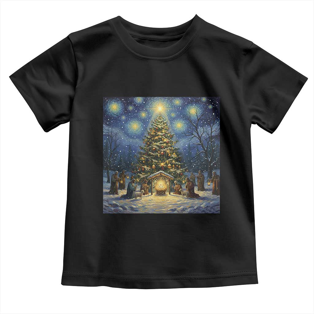 Nativity Scene Toddler T Shirt Christmas Starry Night Christian Jesus Baby Jesus Holiday - Wonder Print Shop