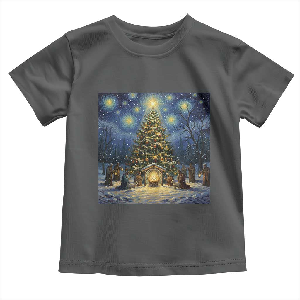Nativity Scene Toddler T Shirt Christmas Starry Night Christian Jesus Baby Jesus Holiday - Wonder Print Shop