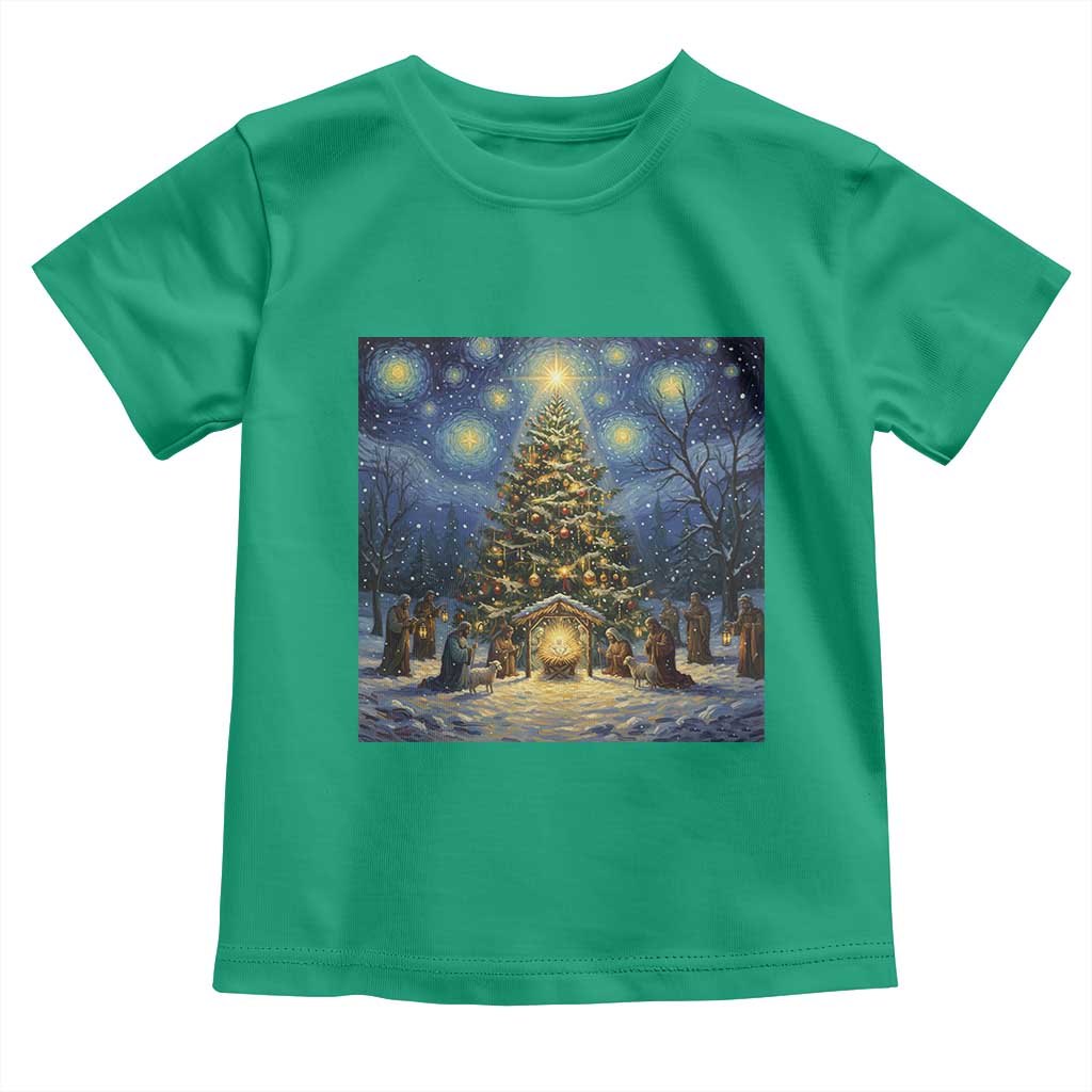 Nativity Scene Toddler T Shirt Christmas Starry Night Christian Jesus Baby Jesus Holiday - Wonder Print Shop
