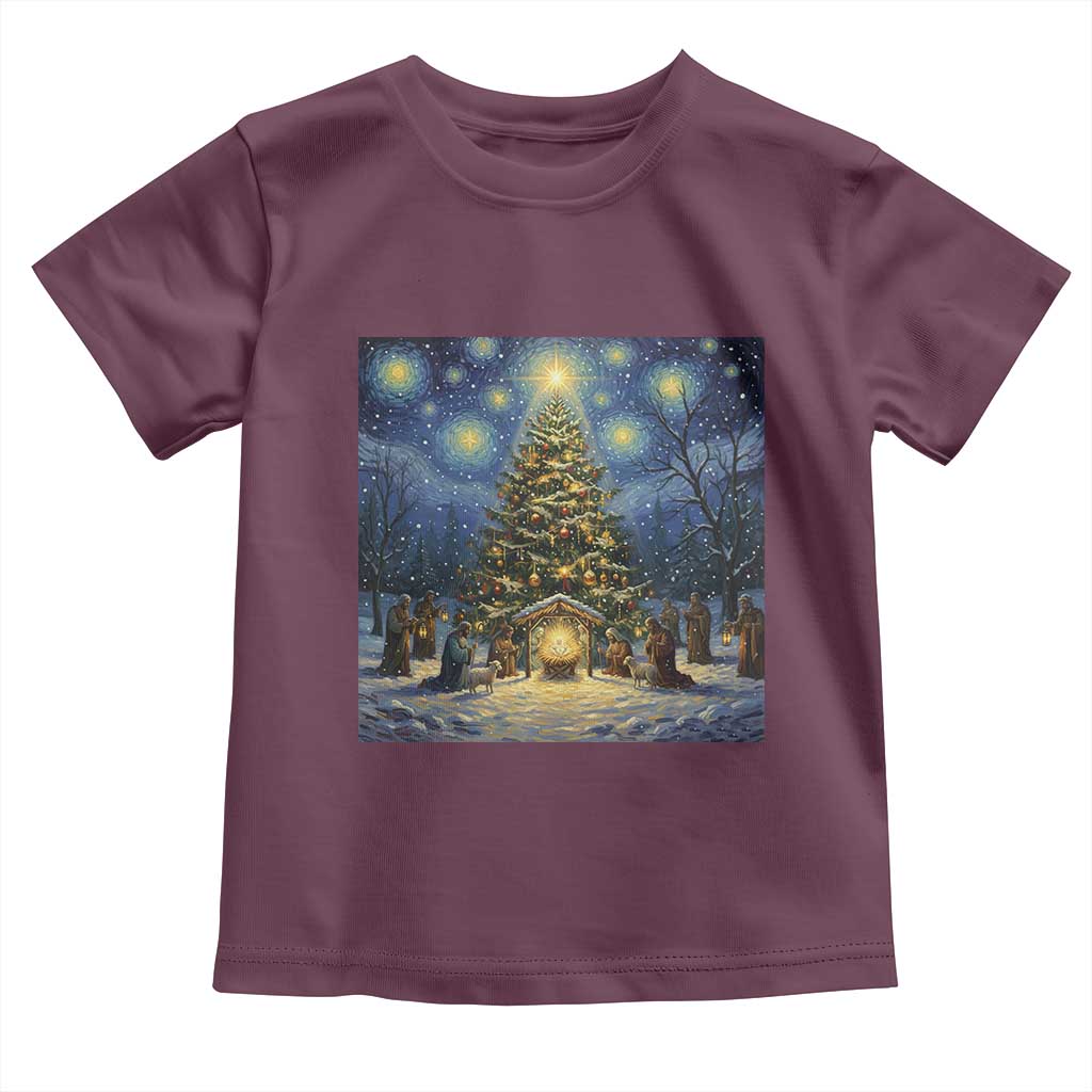 Nativity Scene Toddler T Shirt Christmas Starry Night Christian Jesus Baby Jesus Holiday - Wonder Print Shop