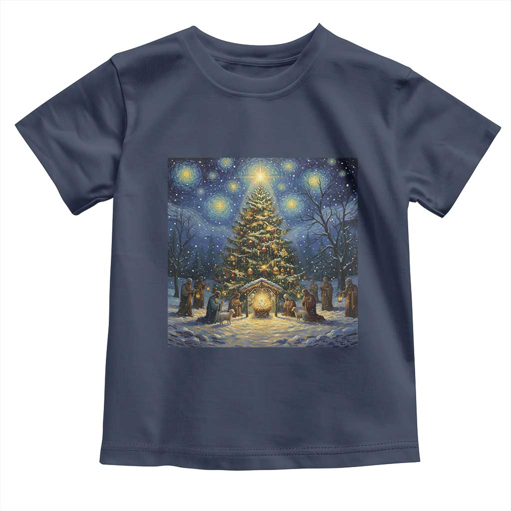 Nativity Scene Toddler T Shirt Christmas Starry Night Christian Jesus Baby Jesus Holiday - Wonder Print Shop