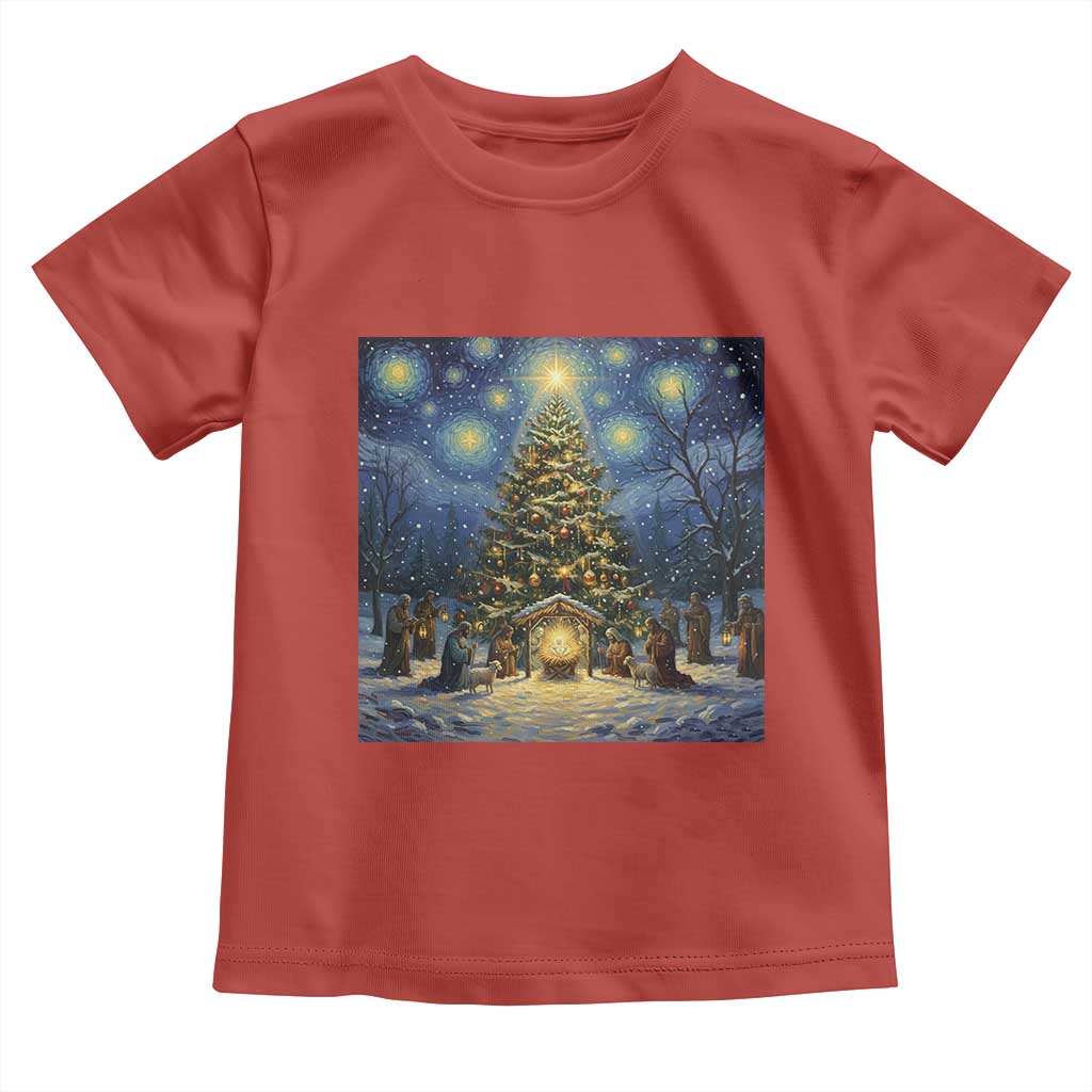 Nativity Scene Toddler T Shirt Christmas Starry Night Christian Jesus Baby Jesus Holiday - Wonder Print Shop