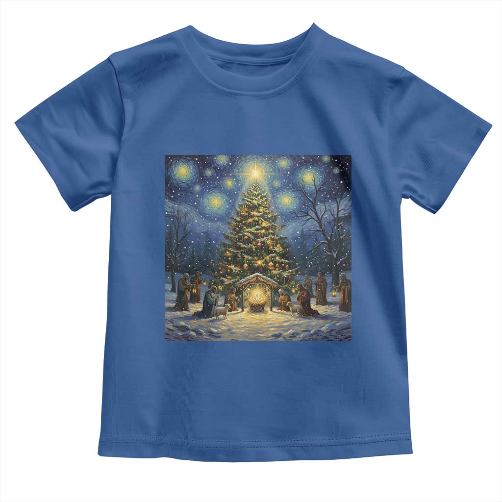 Nativity Scene Toddler T Shirt Christmas Starry Night Christian Jesus Baby Jesus Holiday - Wonder Print Shop