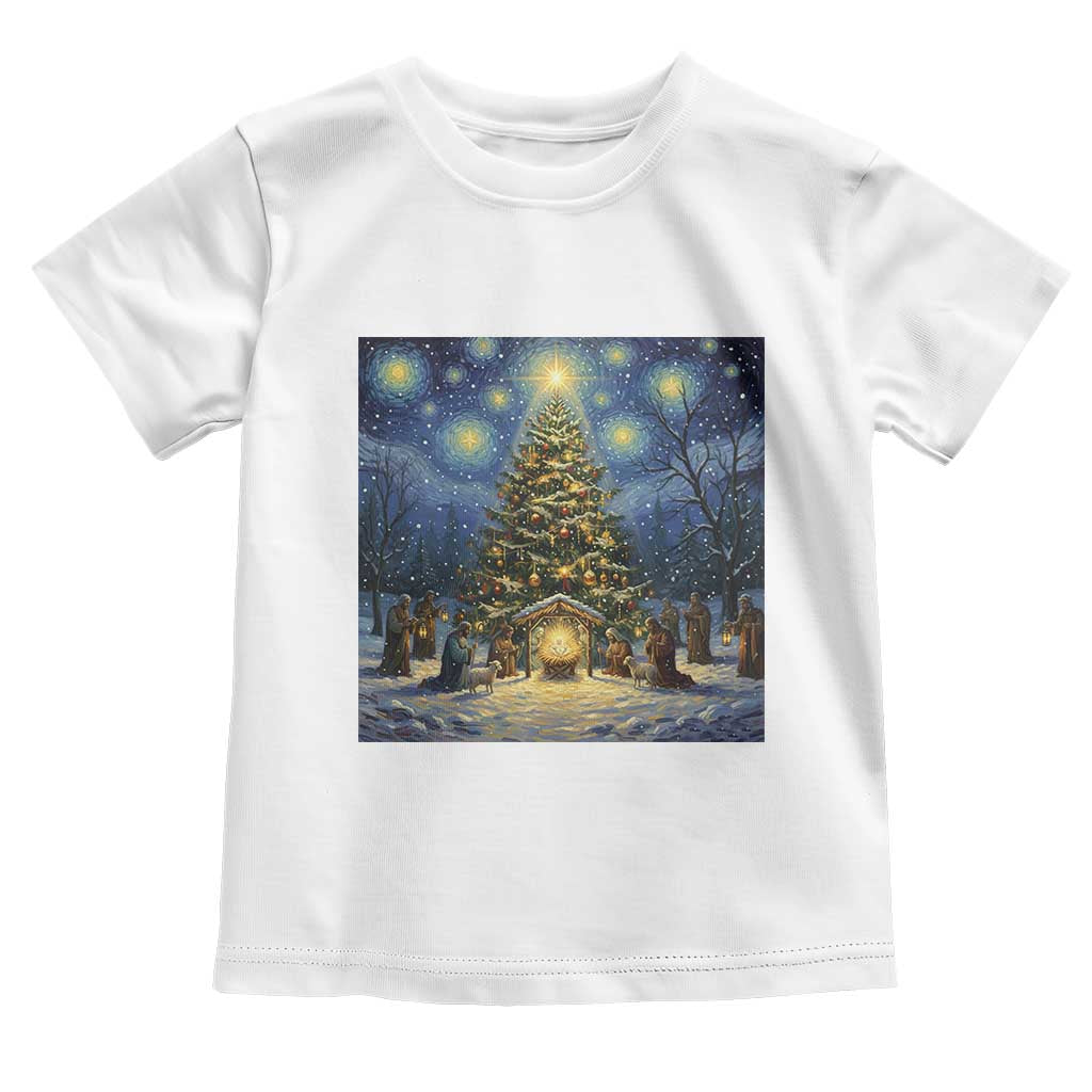 Nativity Scene Toddler T Shirt Christmas Starry Night Christian Jesus Baby Jesus Holiday - Wonder Print Shop