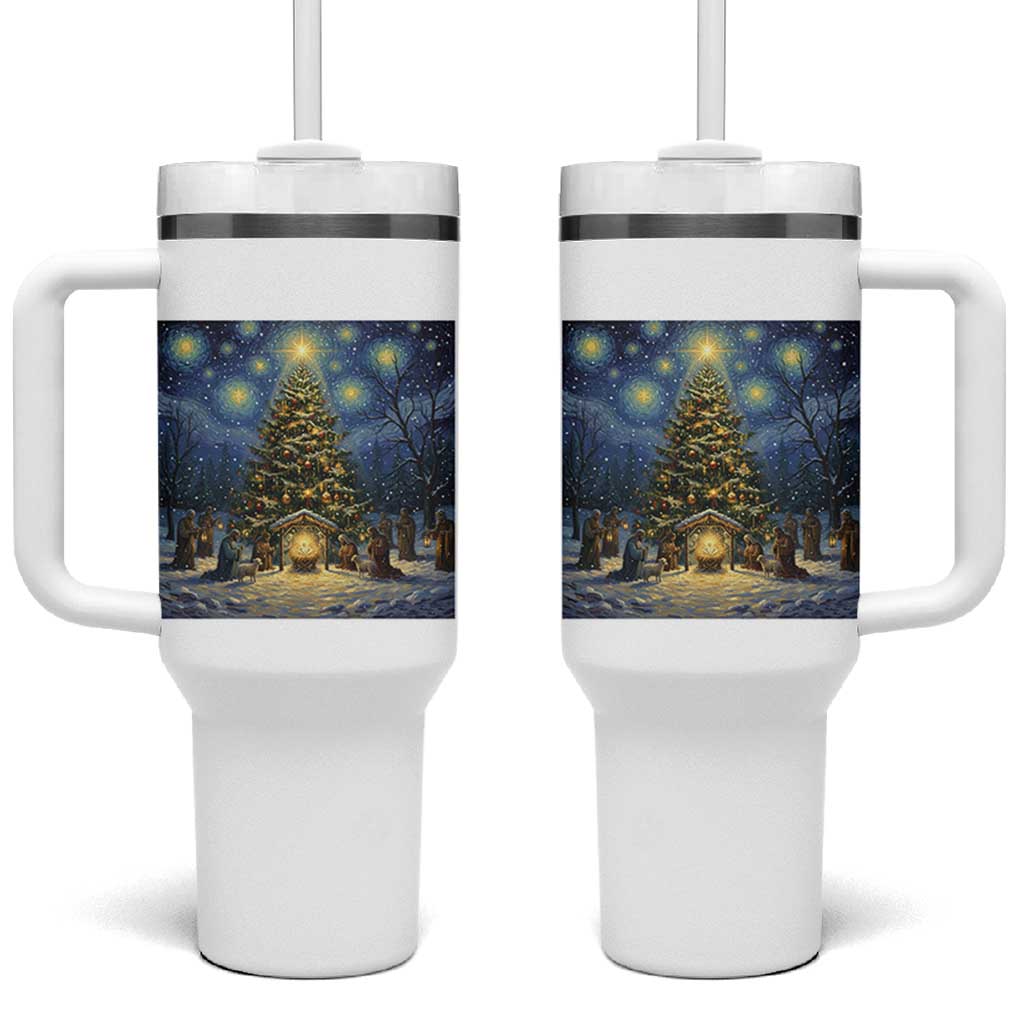 Nativity Scene Tumbler With Handle Christmas Starry Night Christian Jesus Baby Jesus Holiday - Wonder Print Shop