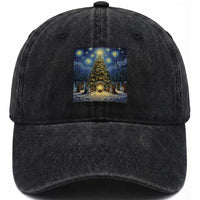 Nativity Scene Washed Cotton Baseball Cap Christmas Starry Night Christian Jesus Baby Jesus Holiday
