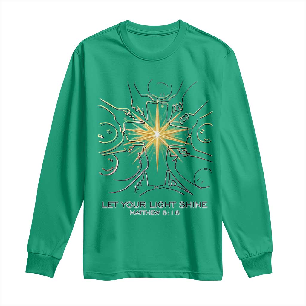 Jesus Christian Long Sleeve Shirt Let Your Light Shine Matthew 5:16 - Wonder Print Shop