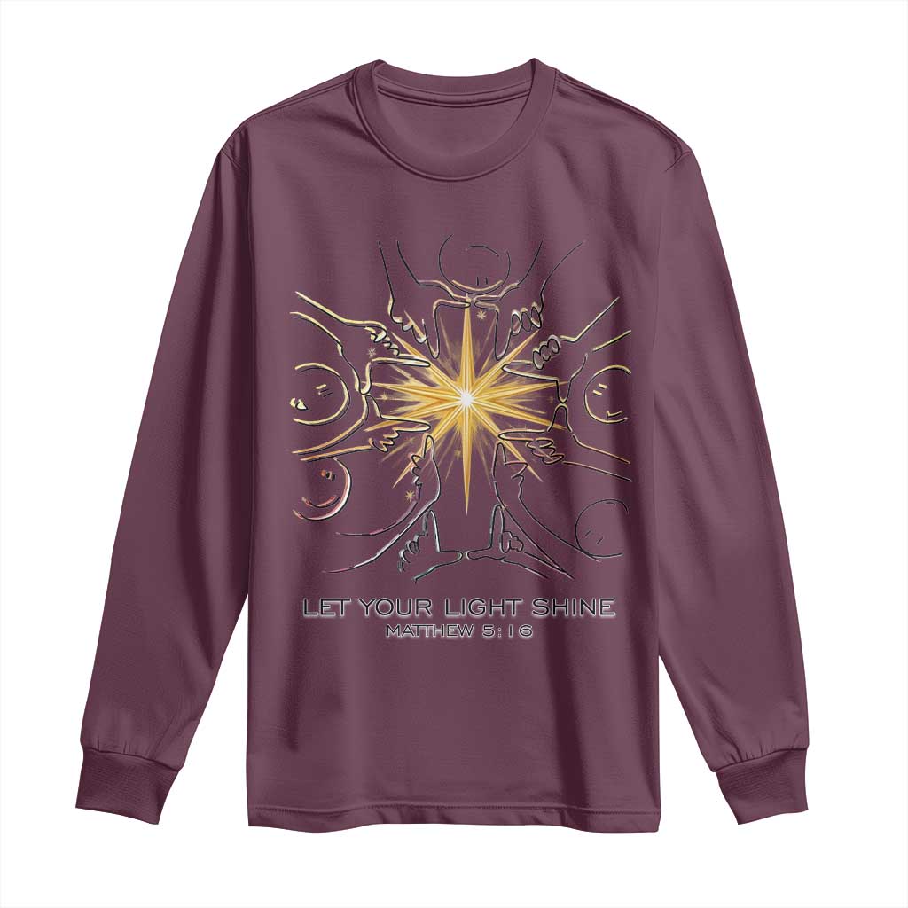 Jesus Christian Long Sleeve Shirt Let Your Light Shine Matthew 5:16 - Wonder Print Shop